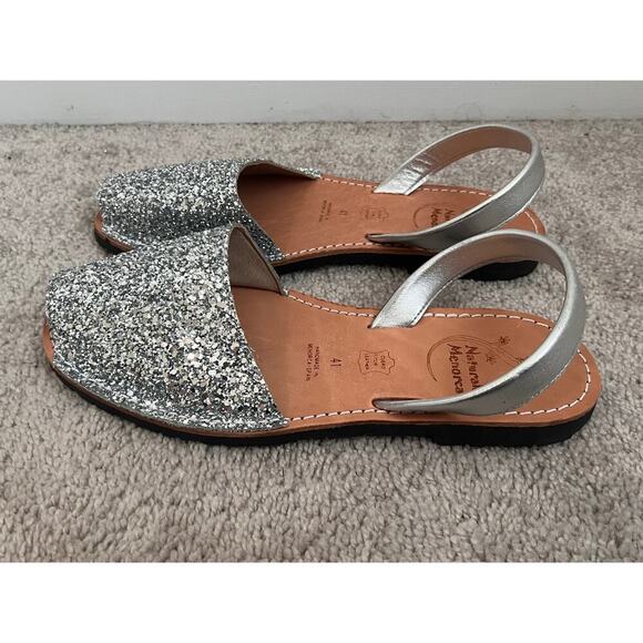 Naturals Menorca Glitter Leather Slingback Sandals Silver Womens Size 41 / US 11 - Picture 9 of 10